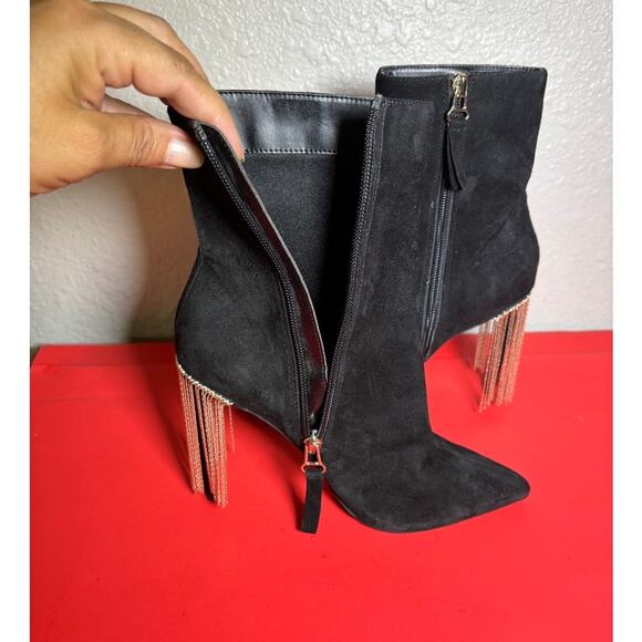 TopShop black suede heel booties with decorate chains size 36 / US 5.5 NWT - Picture 10 of 10